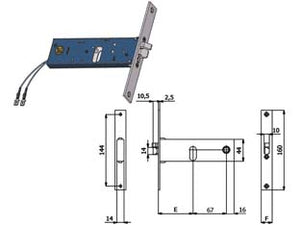 ELETTROSERRATURA INFILARE PER FASCE CATENACCIO E SCROCCO MM.44 H  mm.70 interasse mm.67 (799)    OMEC