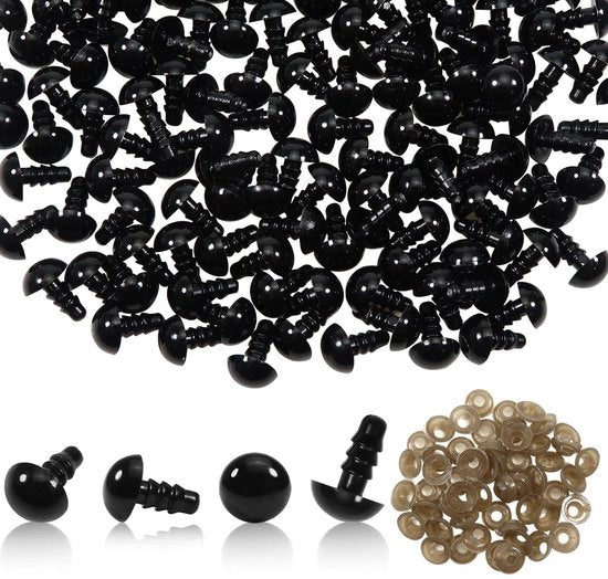 Occhi di Sicurezza per Marionetta - 50 pezzi - Diametro 9 mm - Occhi in Plastica - Anelli di Chiusura - Sicurezza per Marionetta