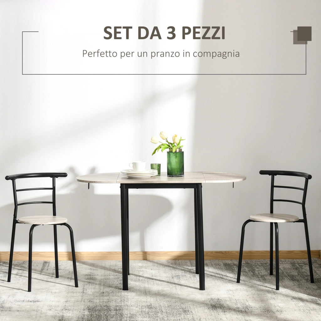 EasyComfort Set da Pranzo 3 Pezzi con 2 Sedie e 1 Tavolo da Pranzo Ovale in MDF e Acciaio per Spazi Limitati