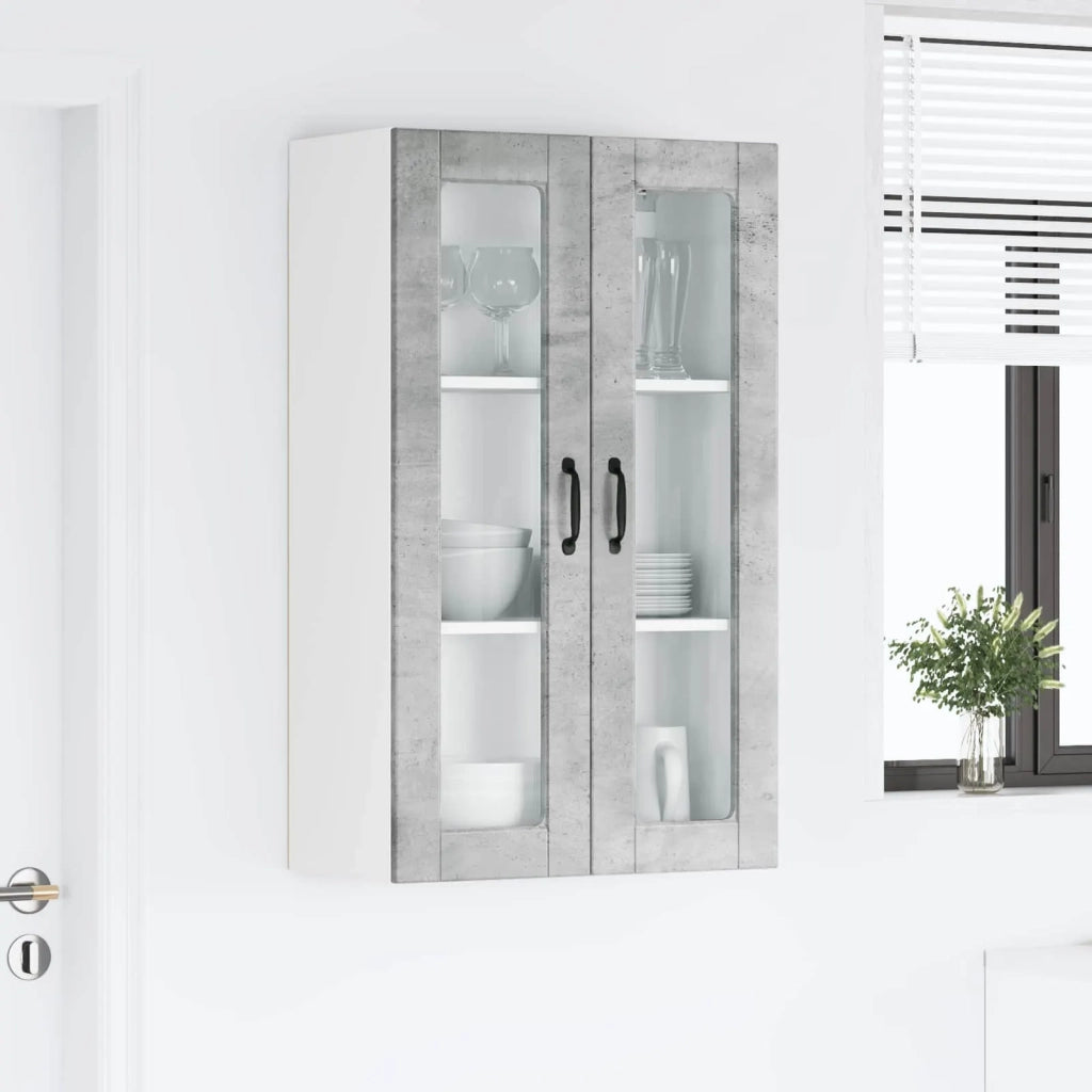 Pensile da cucina | Mobile in vetro da parete PORTO Grigio cemento 60 x 31 x 100 cm