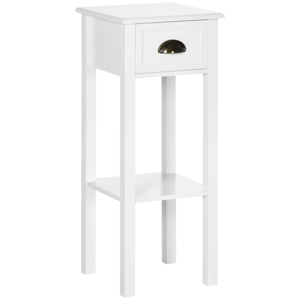 Tavolino con Cassetto e Ripiano ¨C zephmum ¨C 30x30x75 cm Bianco