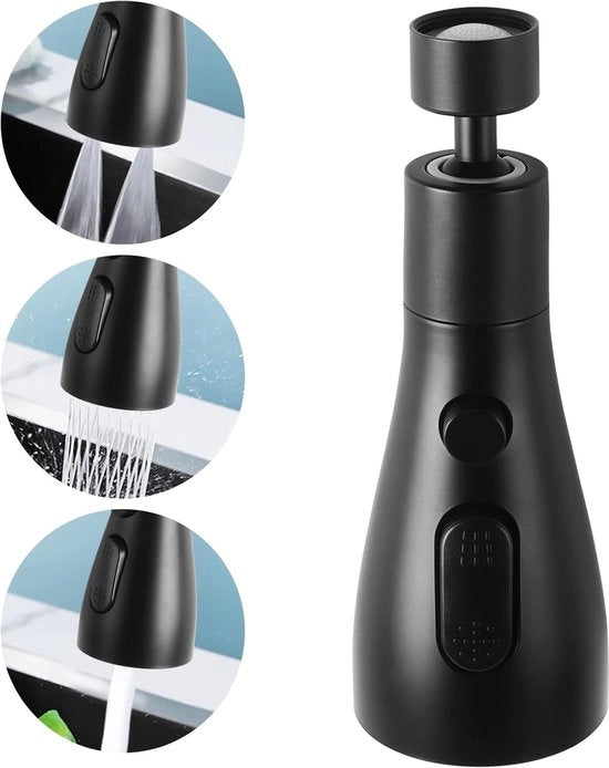 Estensione a 3 Funzioni per Rubinetto - Cappuccina per Rubinetto da Cucina - Connettori Rotativi per Cappuccina da Cucina - Cappuccina - Connettori Rotativi per Estensione di Rubinetto - Estensione di Rubinetto con Braccio Robotico Rotativo (Nero)
