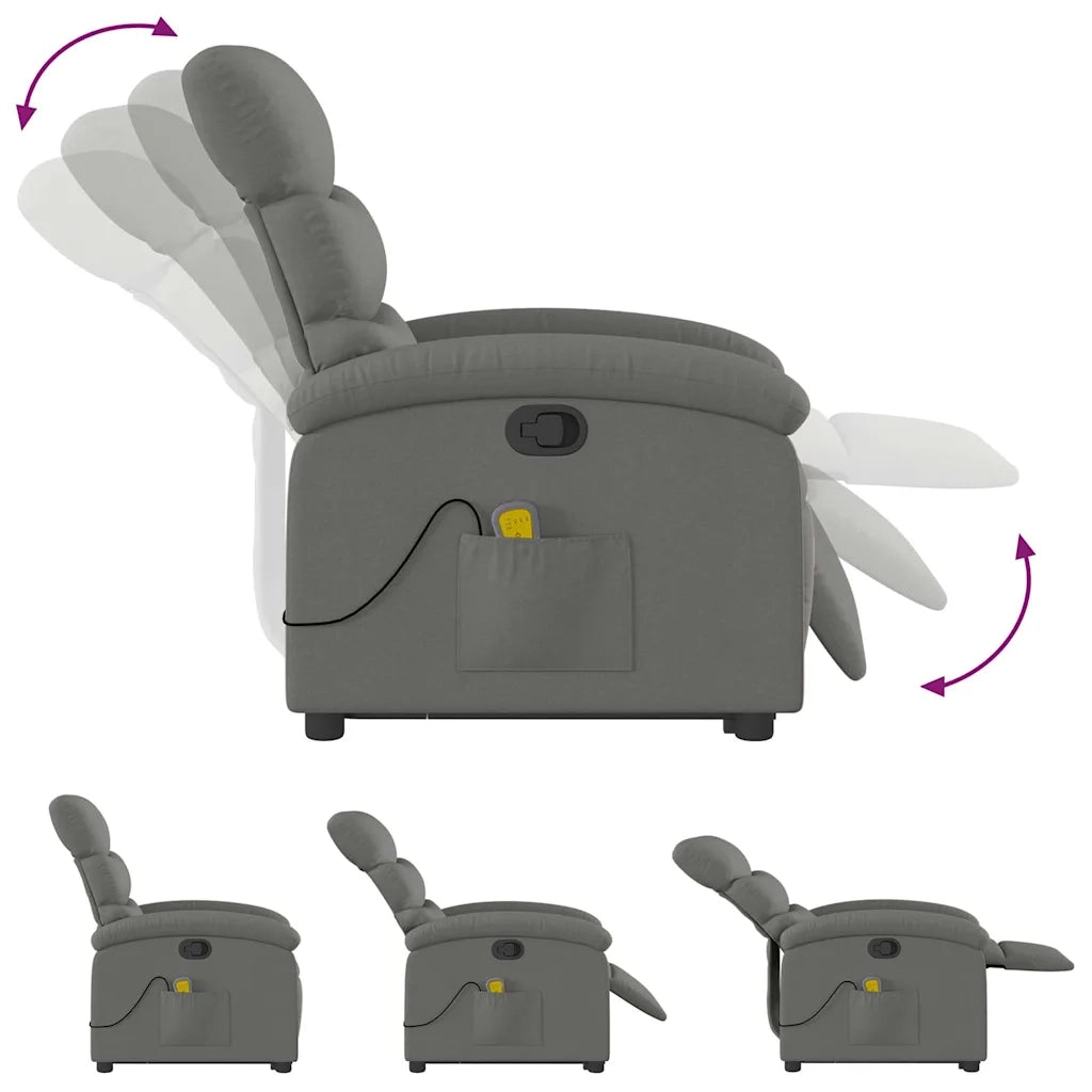 Poltrona Alzapersona Massaggi Reclinabile Grigio Scuro Tessuto 3203991