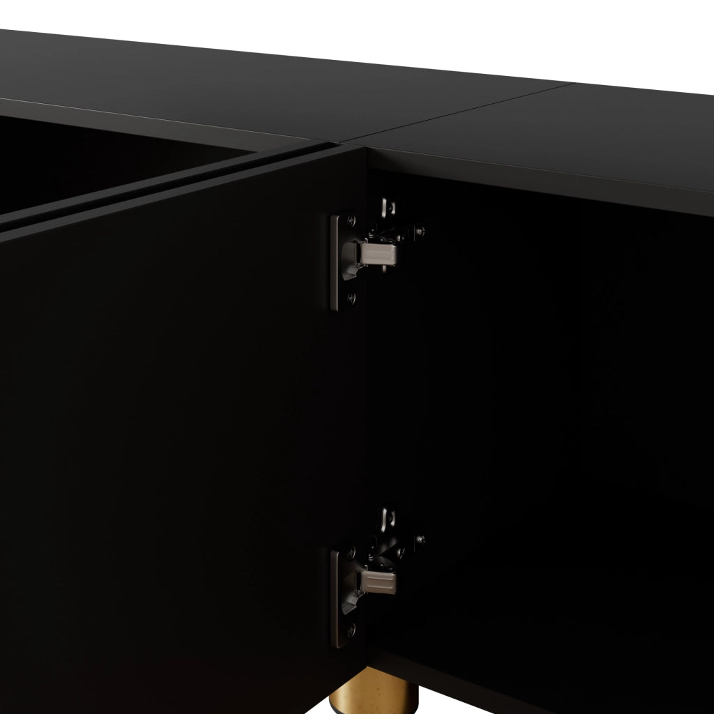 Mobile porta TV con 4 ante e rilievo ad arco, per soggiorno, in MDF e pannello truciolare, nero, 180 × 35 × 40 cm