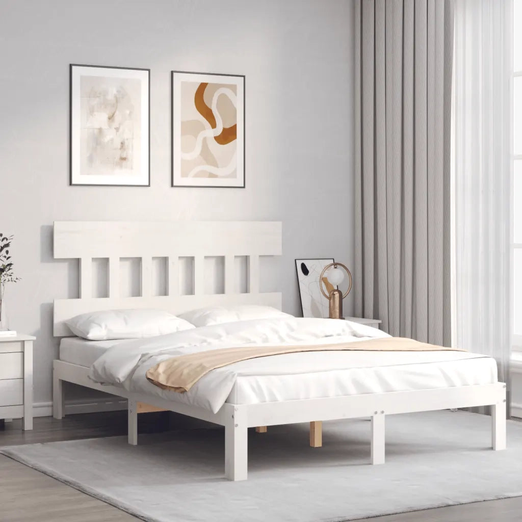 Letto matrimoniale | Letto per adulti | Letto senza Materasso Bianco 140x190 cm Legno Massello di Pino