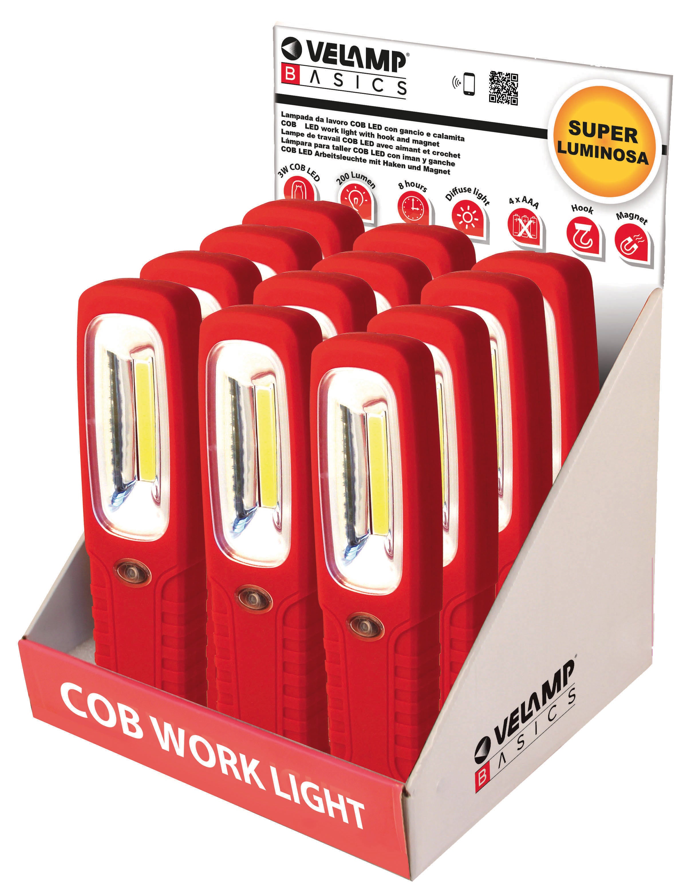 TORCIA DA LAVORO IS463 CON GANCIO E CALAMITA COB LED 3W 12.00 pz