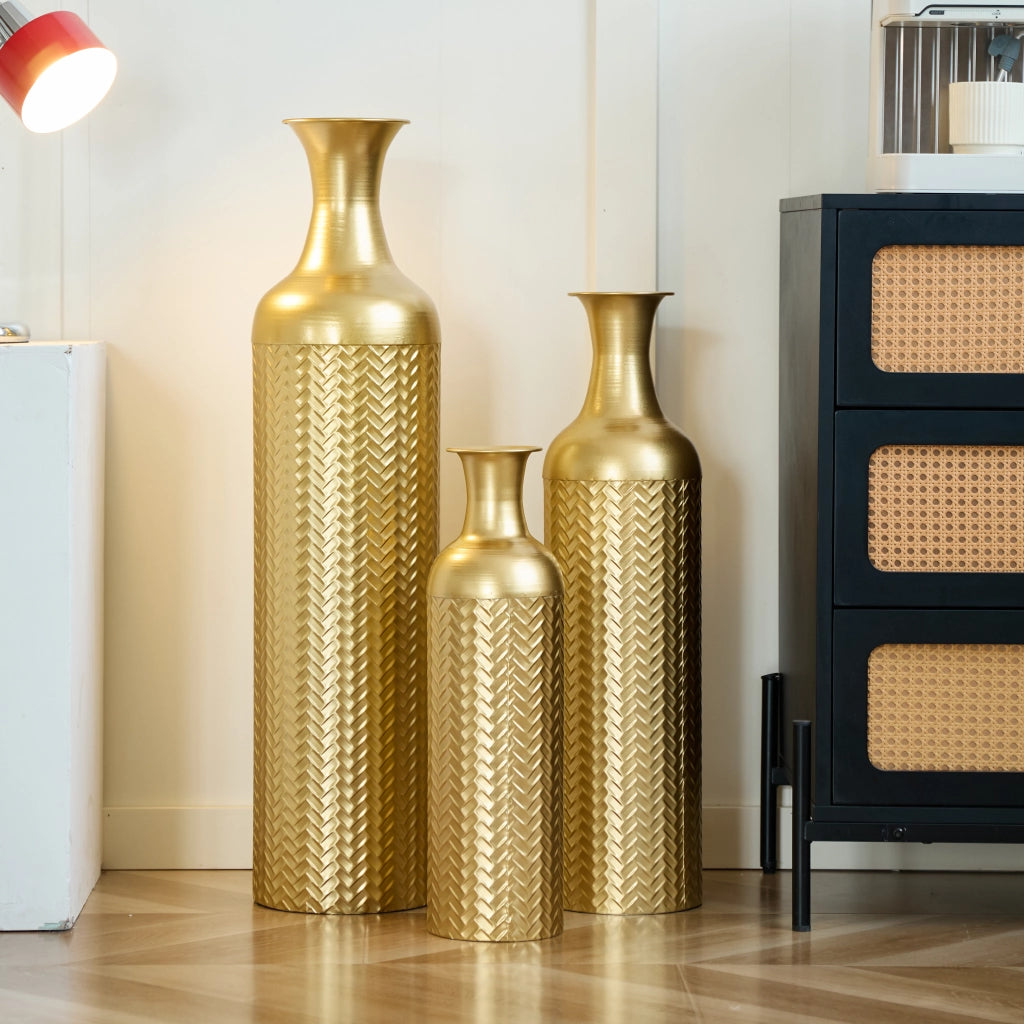 Fioriera a più livelli in metallo con struttura goffrata oro, set di 3 decorativo per soggiorno corridoio e ufficio