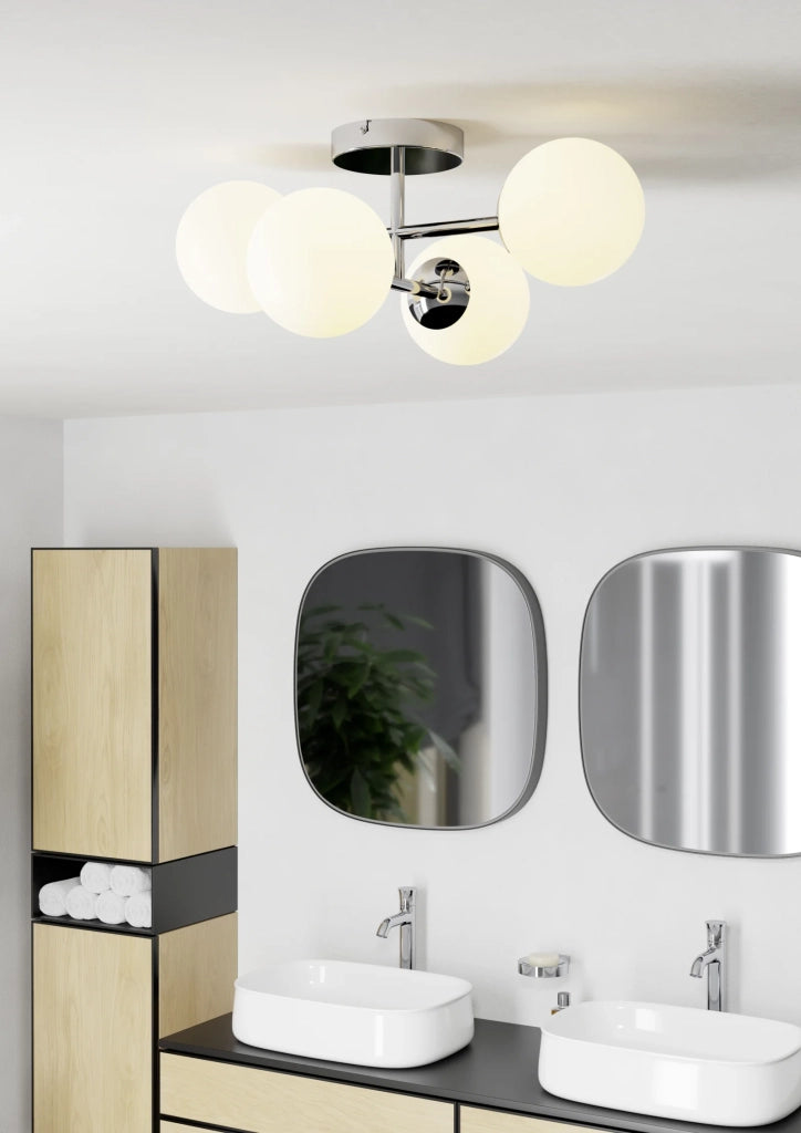 Plafoniera Contemporanea Castrovido Acciaio Cromo Bianco 4 Luci G9 4,2 Ip44