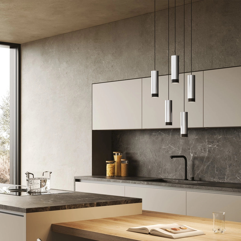 Tubotto Lampada a Sospensione LED Dimmerabile 8W 2700K in Alluminio Anodizzato Nero e Argento Design Moderno per Interni di Alta Qualità