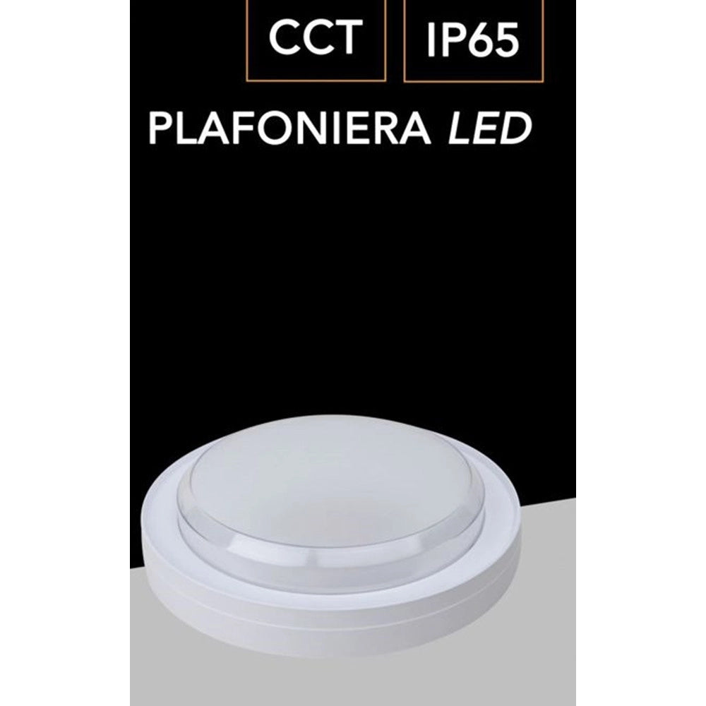 Trade Shop - Applique A Led Da Parete Plafoniera Soffitto Tonda 23 Watt Cct Switch Ip65 Xg-909-3c - Bianco