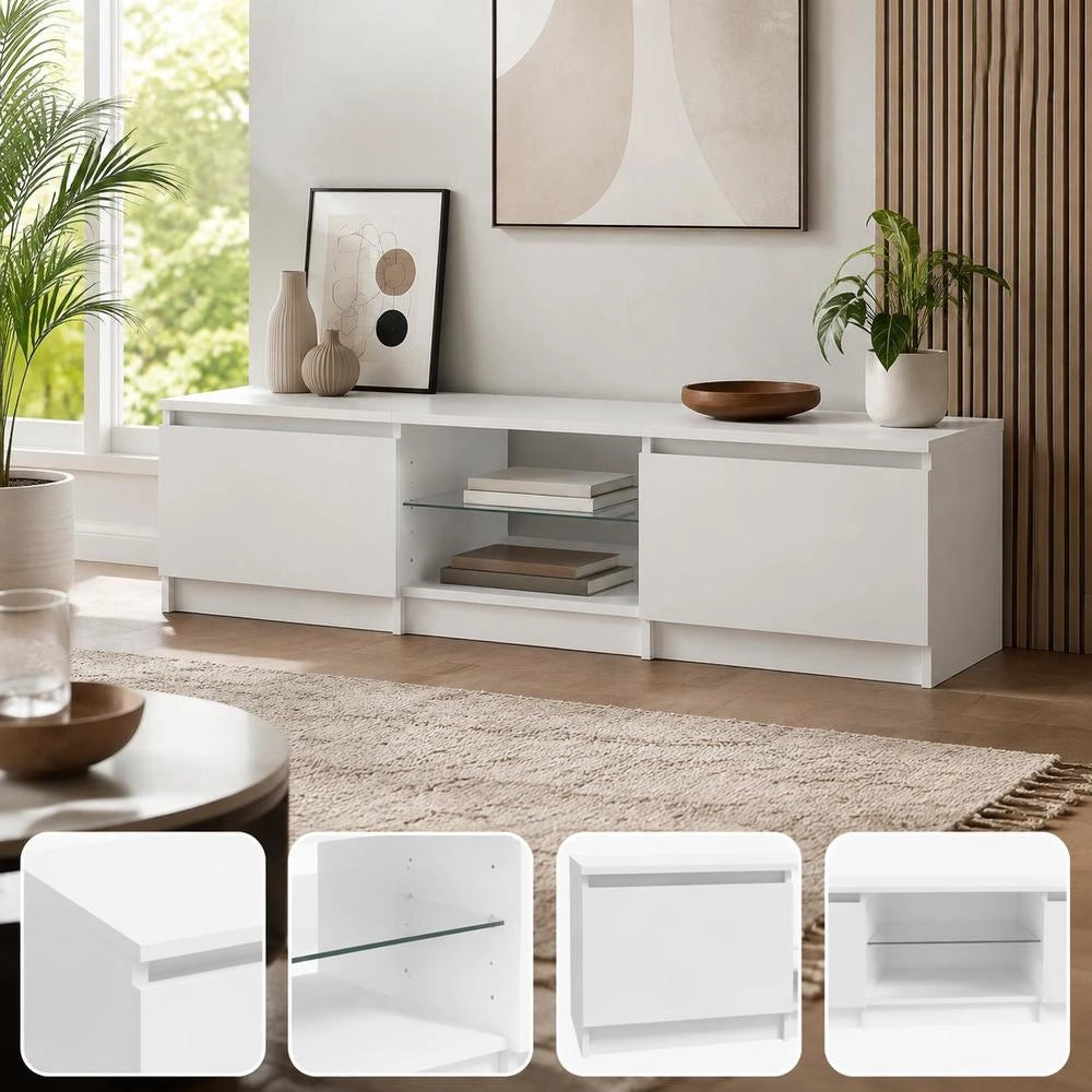 TV Cabinet With LED Lights White 140x40x36 Cm
