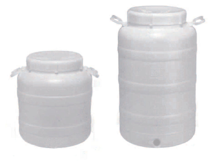 FUSTO A BOCCA LARGHISSIMA IN POLIETILENE PER ALIMENTI  lt.50  bocca ø cm.25  misure ø cm.37x62h.