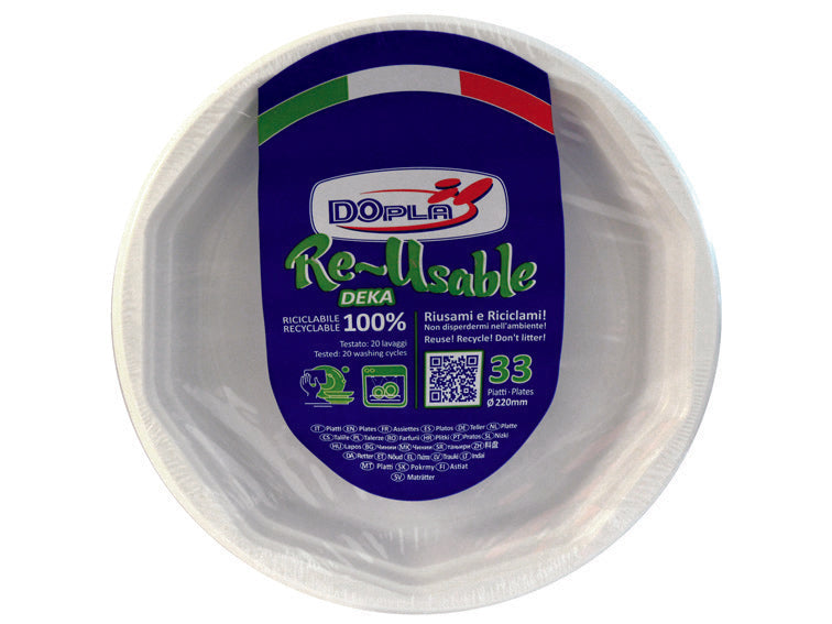 PIATTI PIANI OTTAGONALI REUSE BIANCHI CONFEZIONE PZ.25- - ø mm.220 - 24 confezione DOPLA