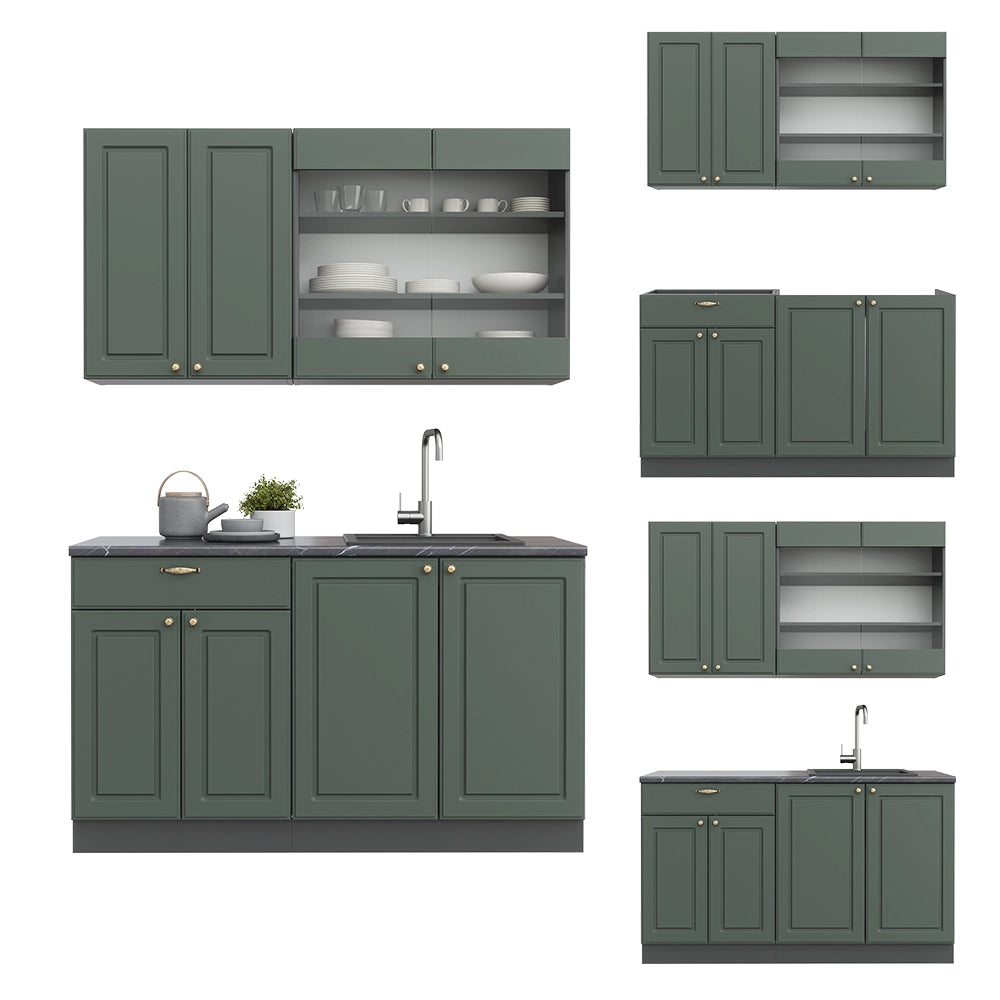 Cucina completa Fame-Line Verde-oro rustico/Antracite 140 cm, PL Antracite Vicco