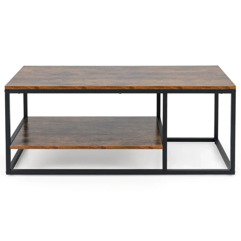 Tavolino rettangolare 105 x 50 x 42,5 cm con 2 ripiani pratico contenitore stile industriale legno marrone rustico 20_0013781