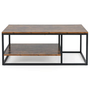 Tavolino rettangolare 105 x 50 x 42,5 cm con 2 ripiani pratico contenitore stile industriale legno marrone rustico 20_0013781