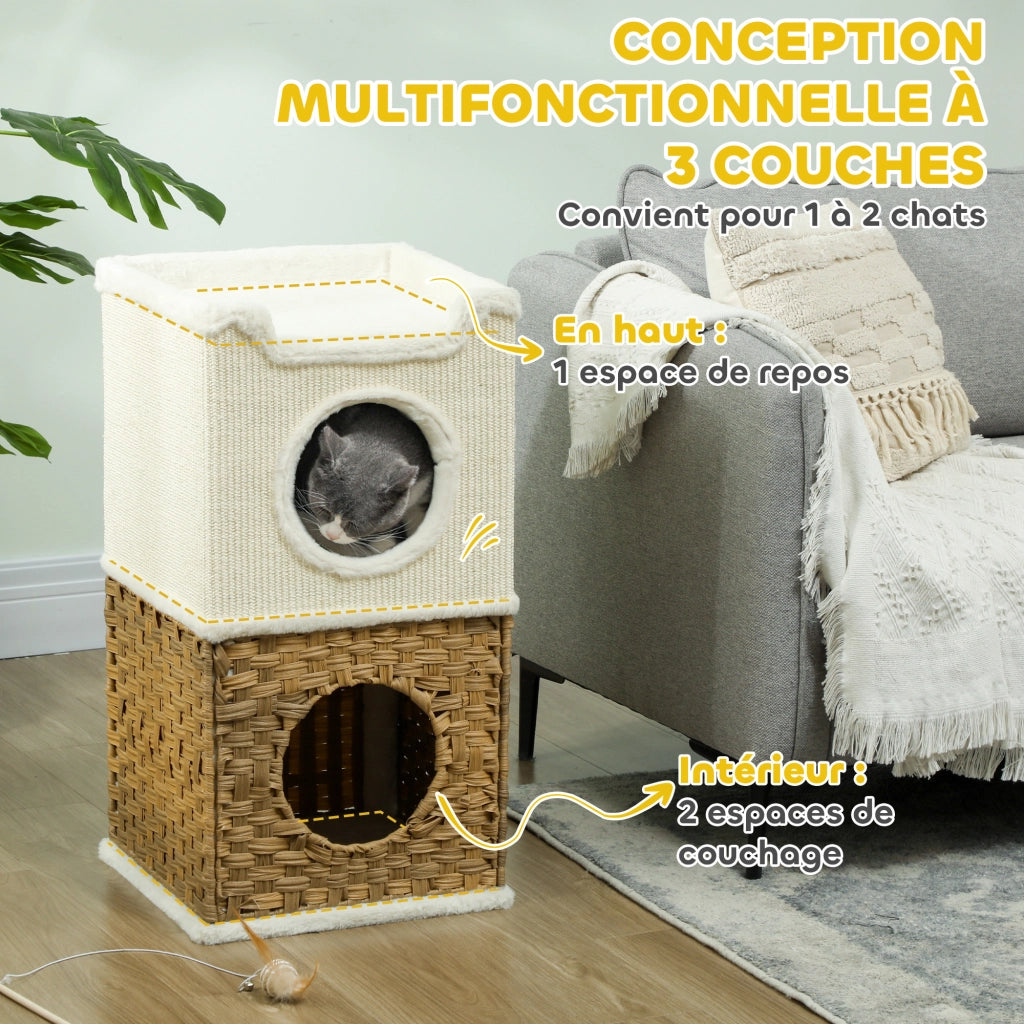 Torre per gatti a 3 livelli con tiragraffi in sisal ¨C zephmum ¨C crema 41x41x75.5 cm