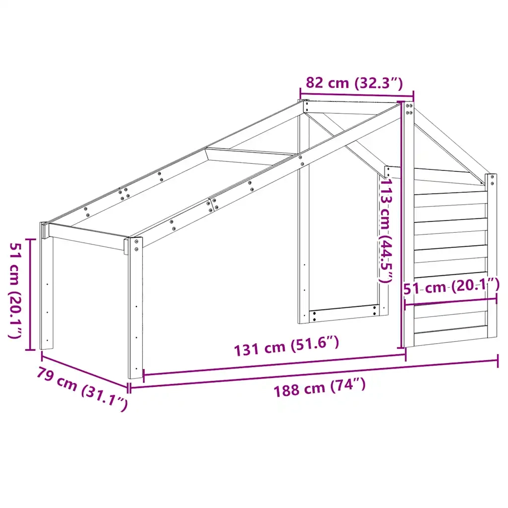 Tetto Letto Bambini Marrone Cera 188x82x113 Legno Massello Pino