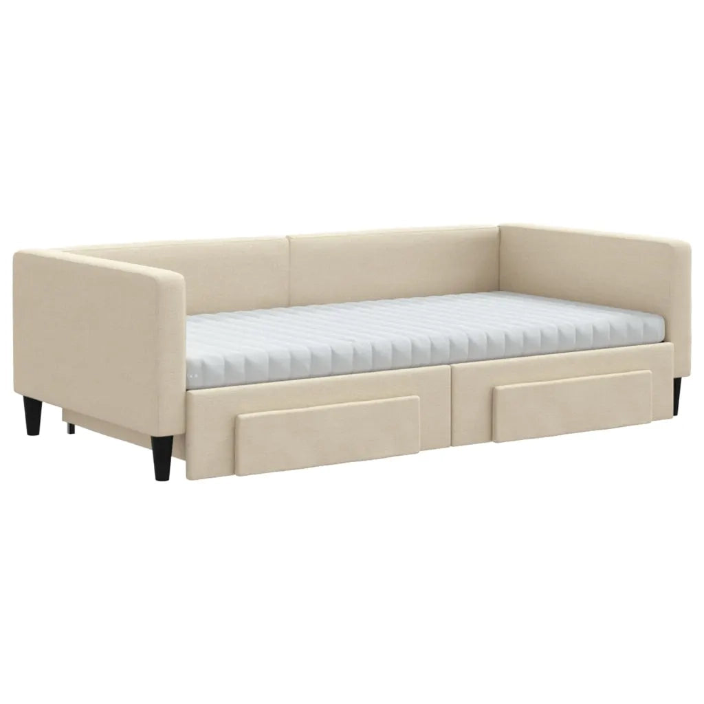 Divano Letto Estraibile con Cassetti Crema 100x200cm in Tessuto 3196641