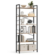 Libreria a 6 ripiani con struttura in acciaio per soggiorno ufficio ingresso stile industriale 80 x 30 x 186 cm marrone 12_0005453