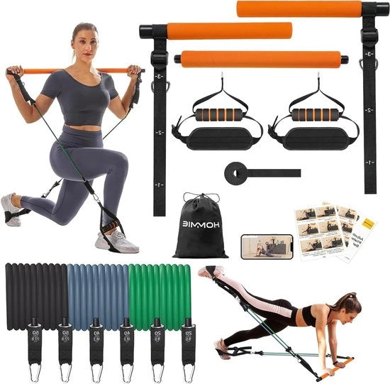 Kit di Pilates con 6 cinture di resistenza 20-180 lbs - Cinture di resistenza per uomini e donne - 3 paia di stick squat yoga - Cinture di resistenza con maniglie, anello per porta e cinghie per piedi