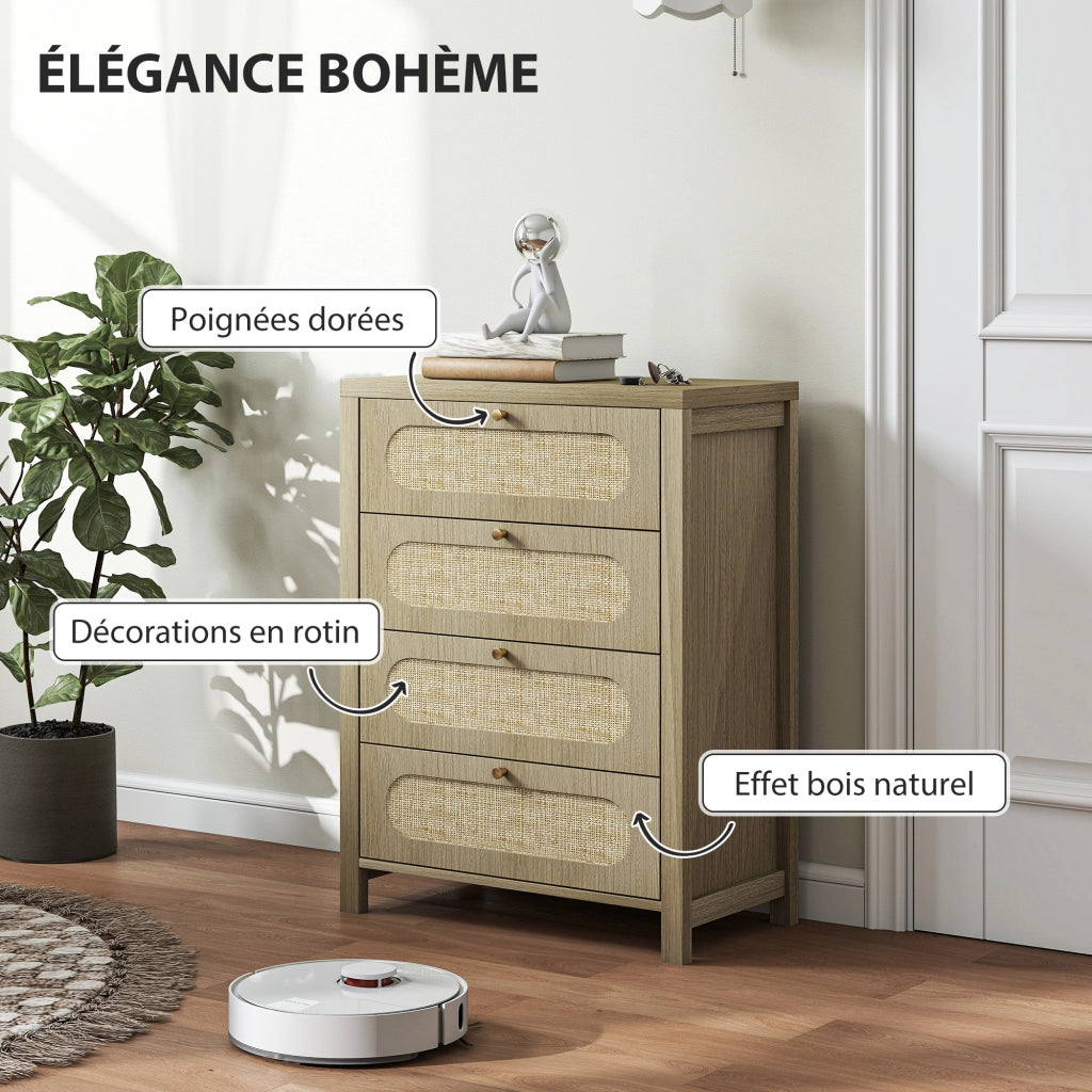Cassettiera 4 cassetti ¨C Xylo ¨C effetto legno naturale resina intrecciata 70x38x93 cm