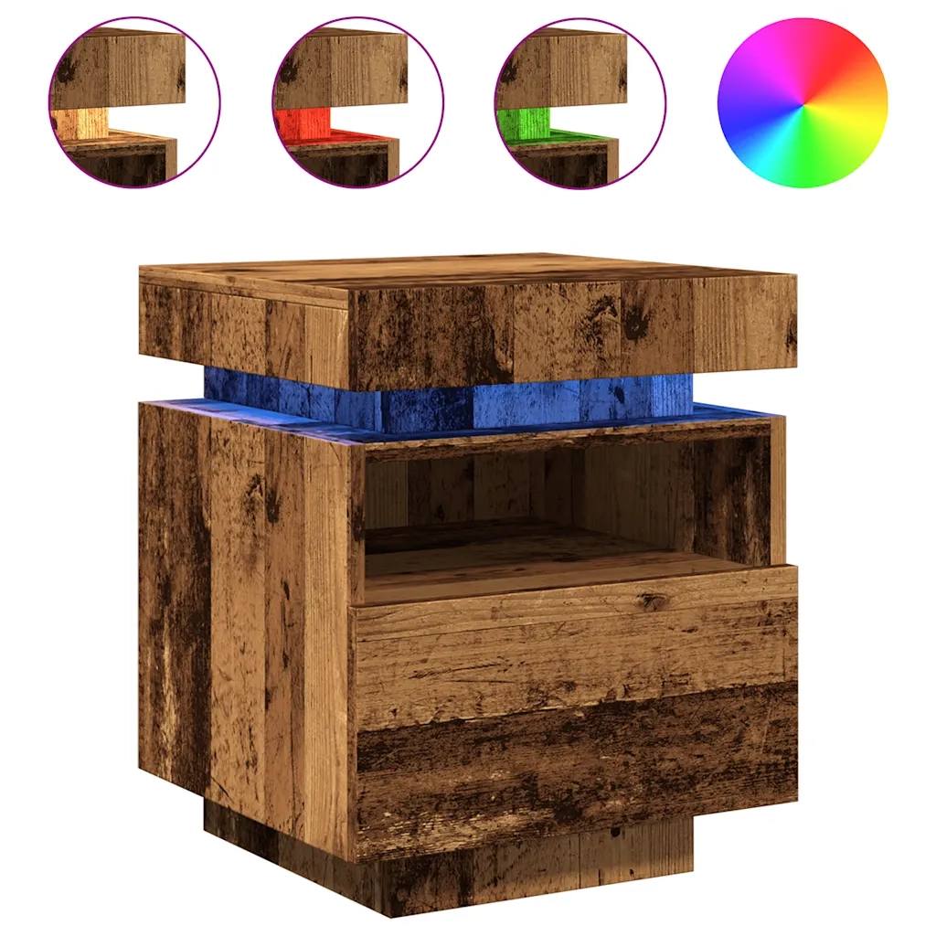 Comodino | Armadio da Notte | Mobiletto da notte con Luci LED Legno Antico 40x39x48,5 cm