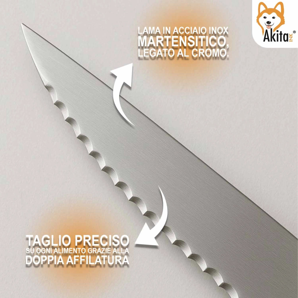 Akitaink Set 6 Coltelli da Bistecca con Lama Dentata