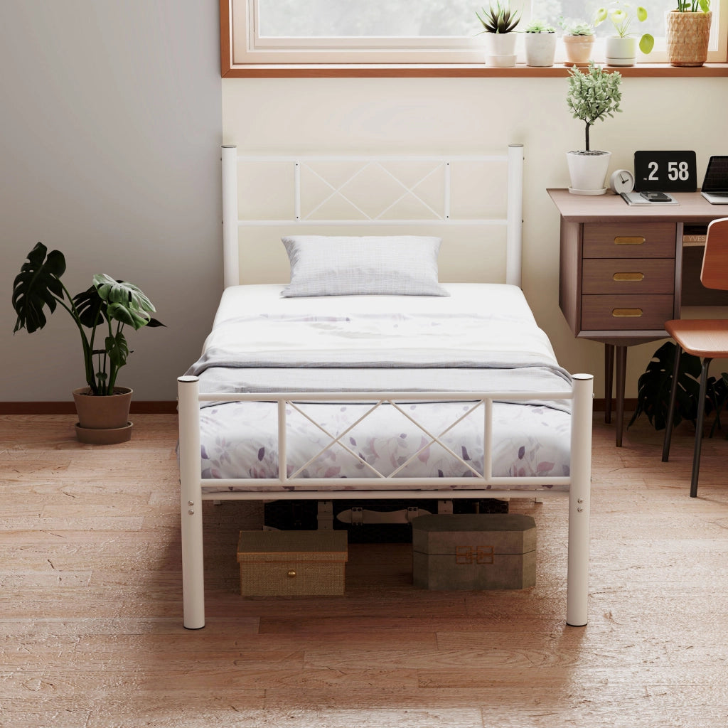 Letto singolo con testiera alta e contenitore ¨C Zephmum ¨C Acciaio bianco 90x200 cm