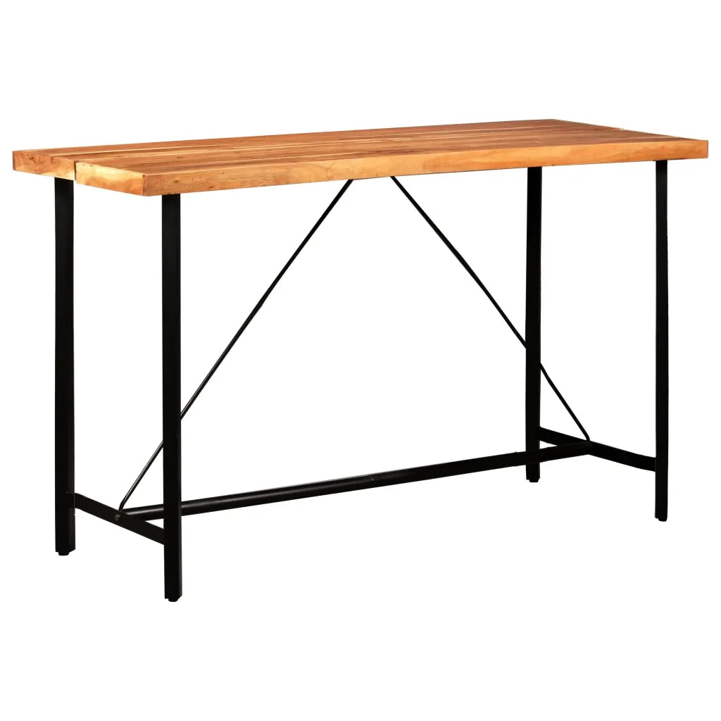 Set da Bar 7 pz in Legno Massello di Acacia e Vera Pelle 278767