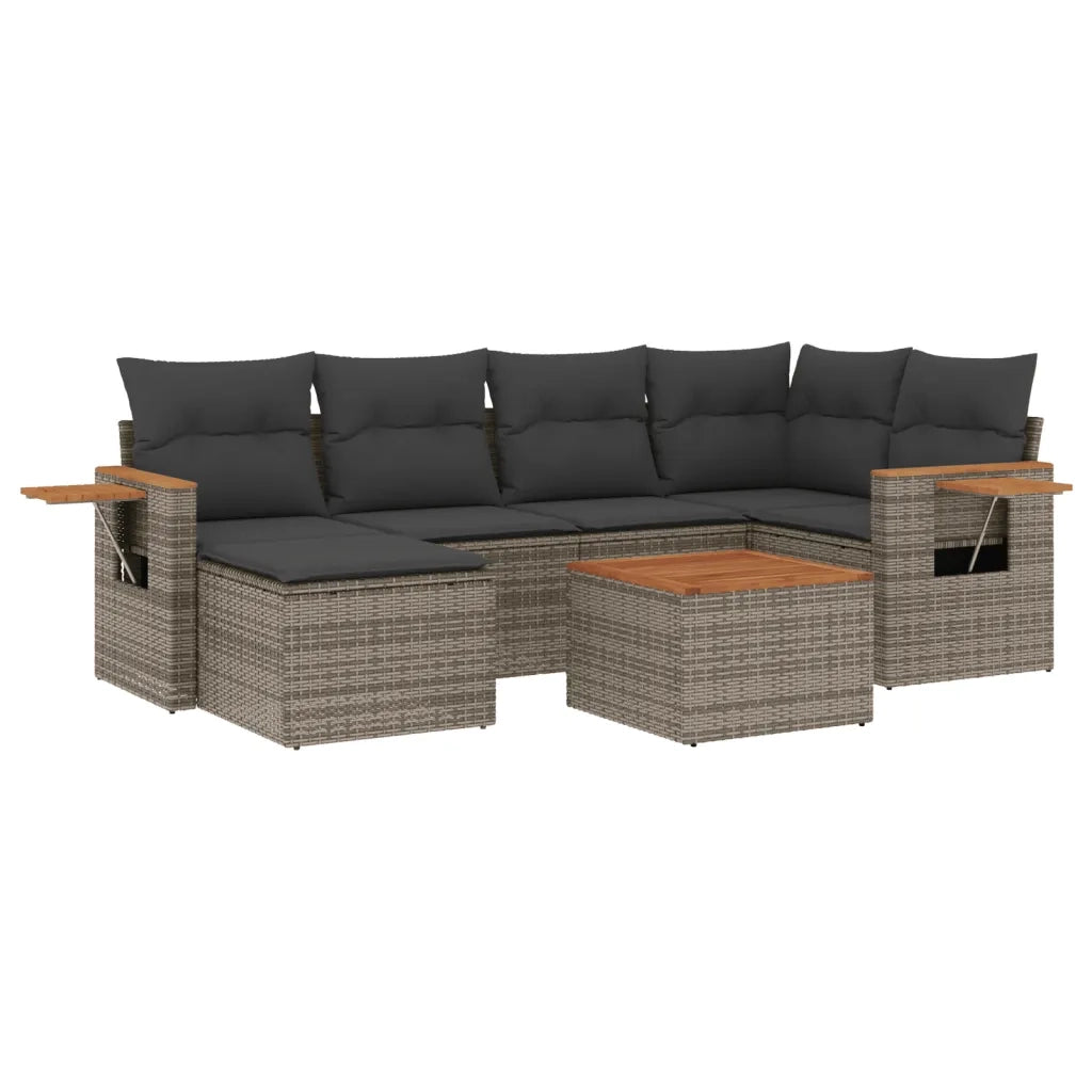 Set Divani da Giardino 7 pz con Cuscini Grigio in Polyrattan 3227026