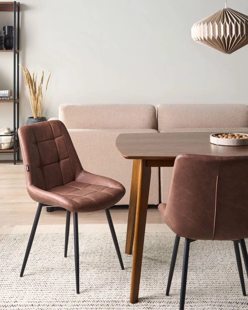 Set di 2 sedie da pranzo in ecopelle marrone dorato gambe in ferro Nero sedie moderne imbottite