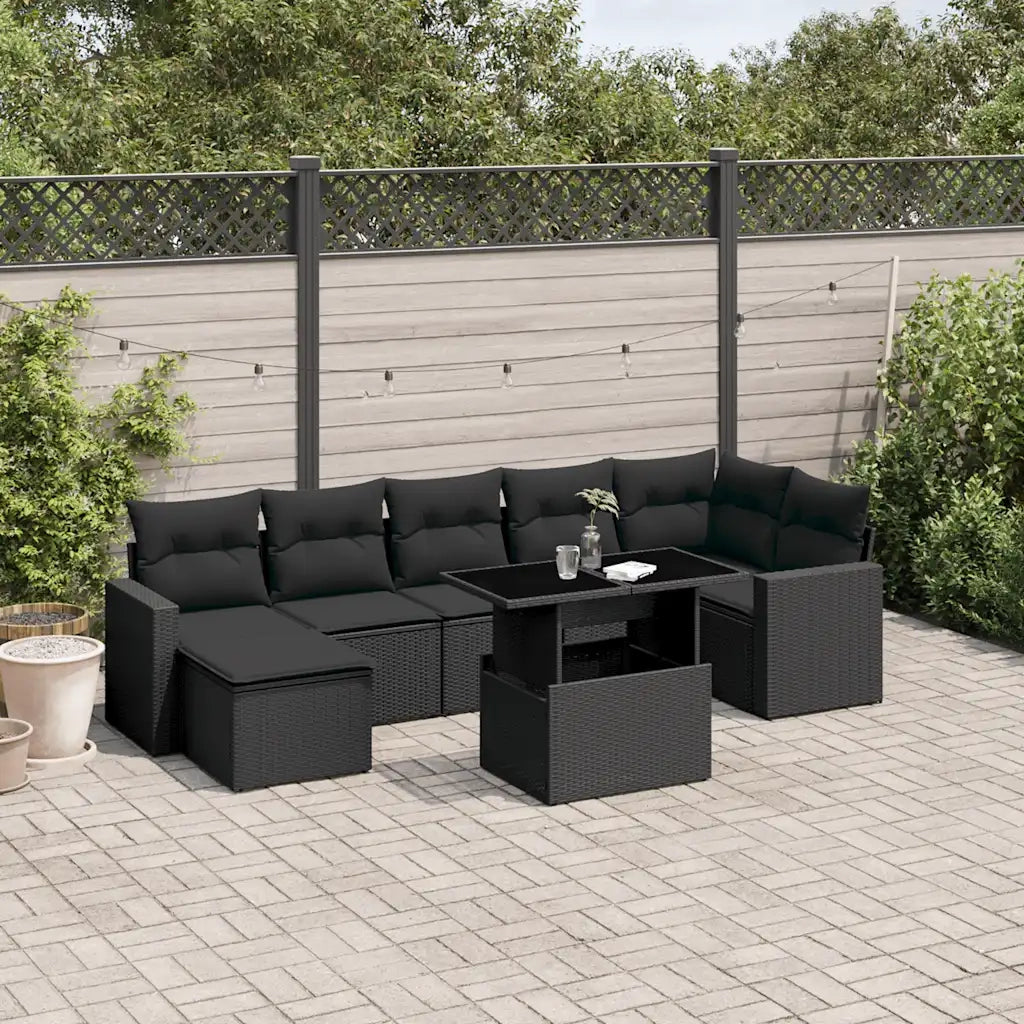 Set Divani da Giardino con Cuscini 8 pz Nero in Polyrattan 3267425