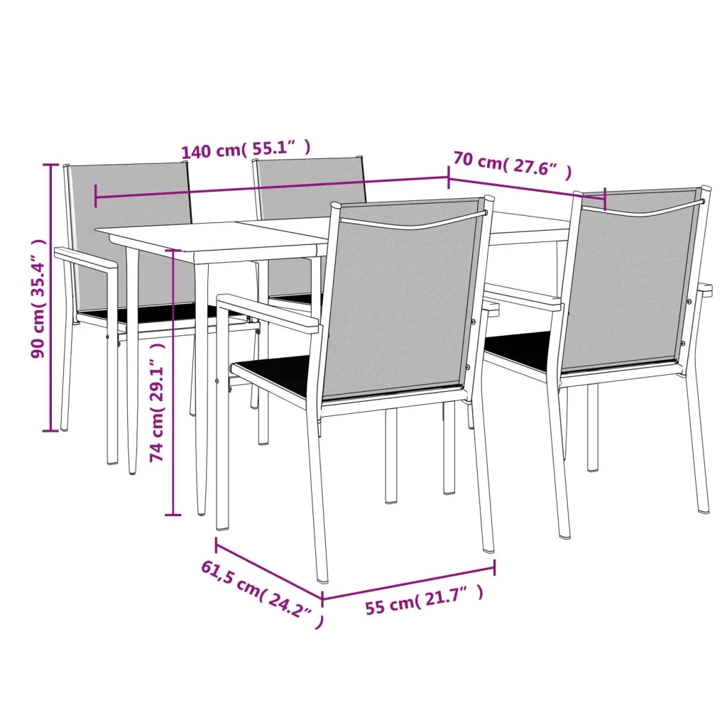 Set da Pranzo da Giardino 5 pz | Set Salotto da Giardino Nero in Textilene e Acciaio