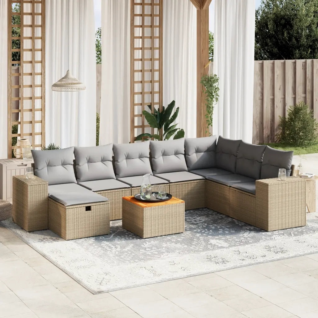 Set Divano da Giardino 9 pz con Cuscini Beige Misto Polyrattancod mxl 113758