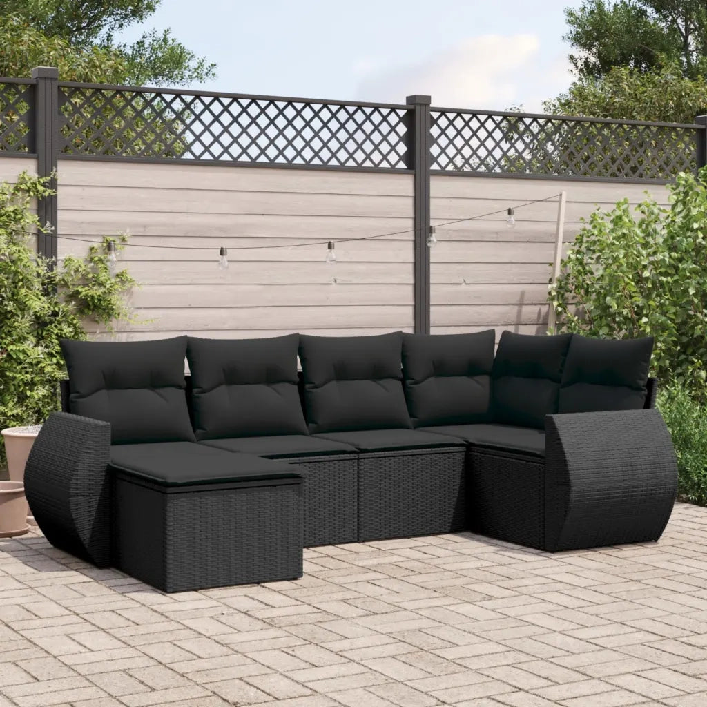 Set Divano da Giardino 6 pz con Cuscini Nero in Polyrattan 3253992
