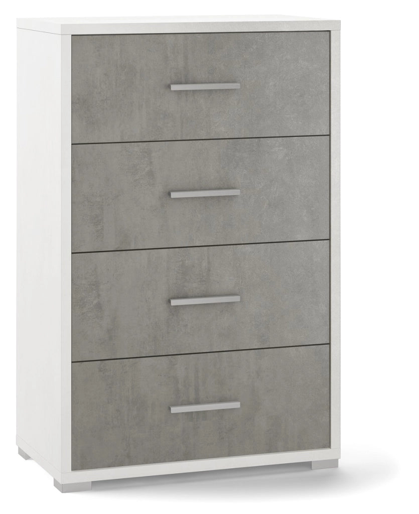 MOBILE CASSETTIERA 4 H110 L71 P41 Cm STRUTTURA BIANCO FRONTALE CEMENTO SARMOG