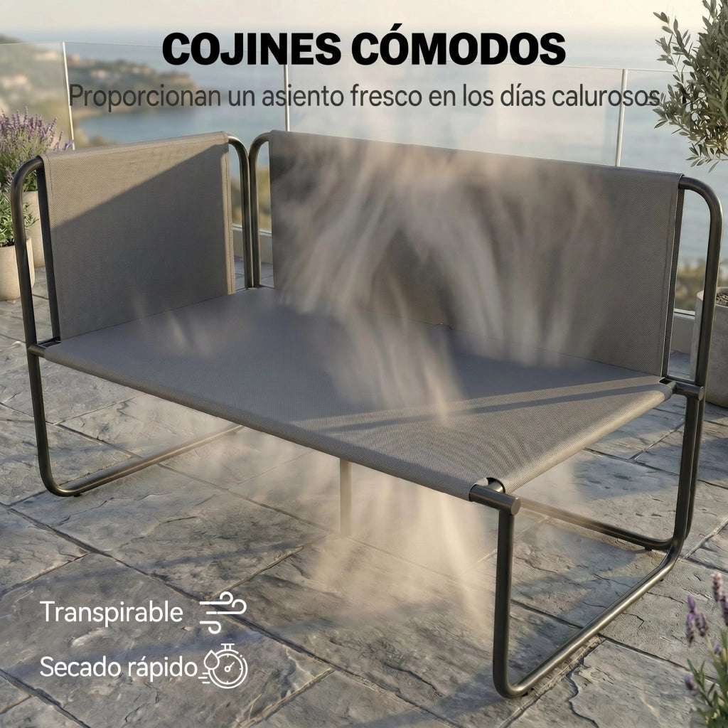 Set giardino esterno 4 pezzi ¨C zephmum ¨C 2 divani 2 posti 2 tavolini vetro cuscini copridivano caqui