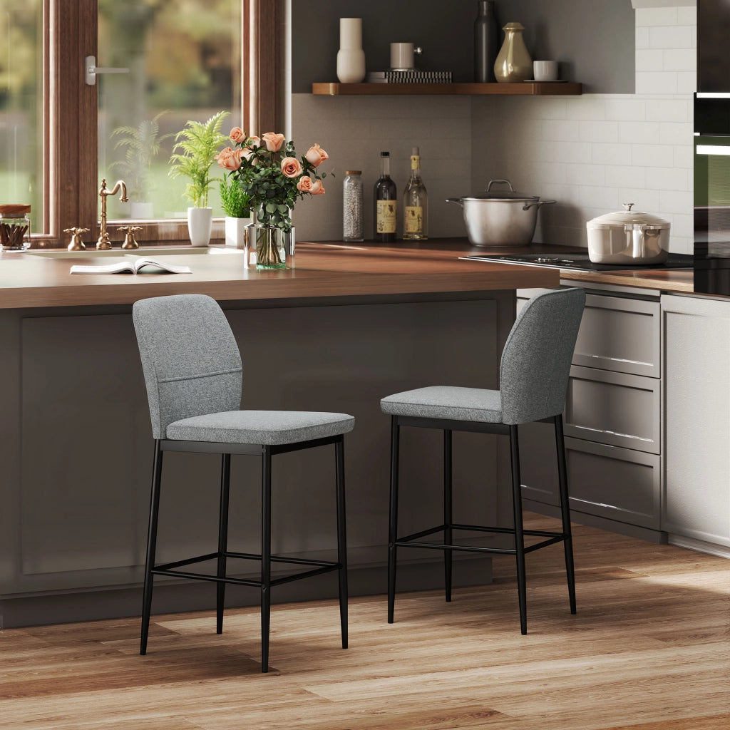 Set 2 Sgabelli Bar Moderni con Poggiapiedi e Schienale in Velluto Grigio
