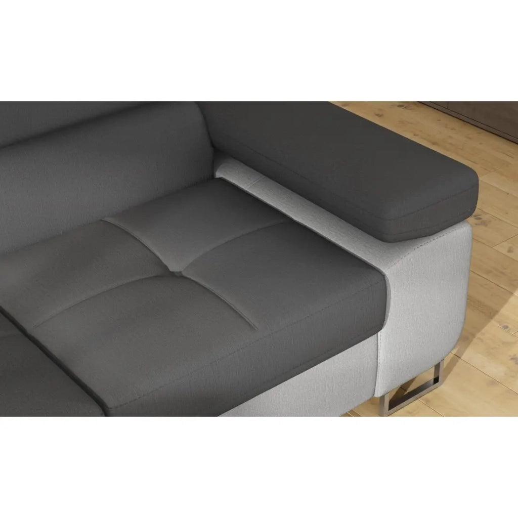 Divano ad angolo convertibile MENTON grigio e bianco bouclé – Angolo sinistro con vano contenitore