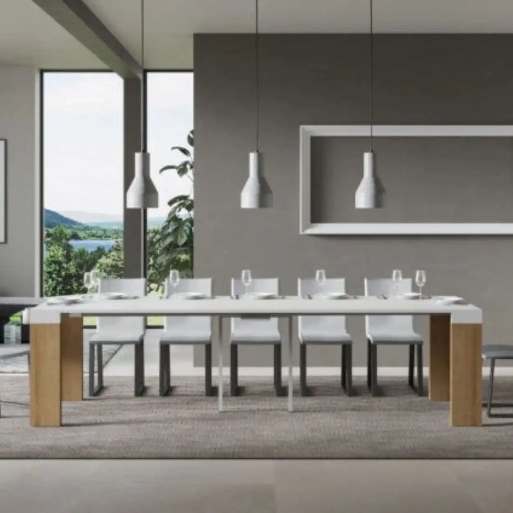 Consolle allungabile 90x40/300 cm Roxell Mix piano bianco frassino - struttura quercia natura