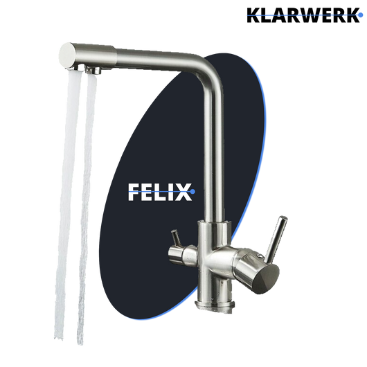 Felice | Rubinetto per acqua potabile a 3 vie in argento spazzolato premium|Miscelatore cucina ad osmosi in acciaio inossidabile|Filtra 3 connessioni