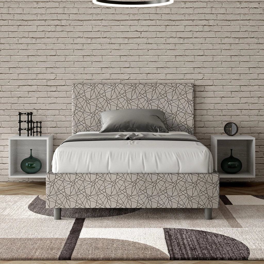 Letto 1 Piazza e Mezzo 120x190 cm con Rete e Contenitore Adele Era 02 Grigio