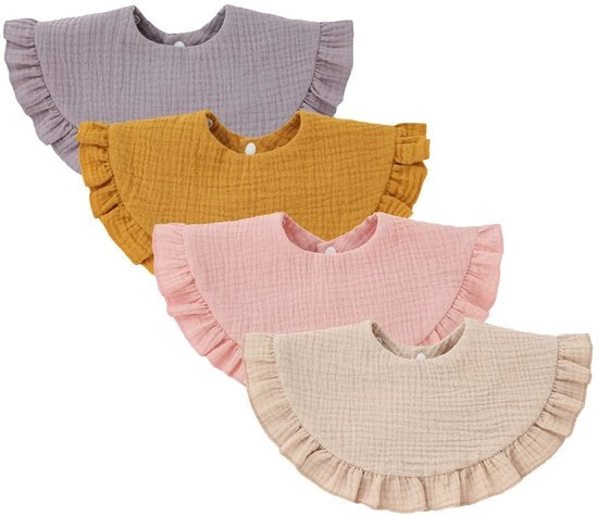Set di 4 bandane per bambini unisex in mousseline, 360 gradi girabili, slabbetji in cotone per i denti da latte per ragazzi e ragazze (set giallo)