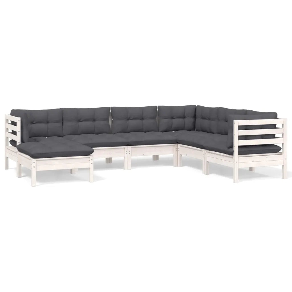 Set Divani da Giardino 7 pz con Cuscini Bianchi Legno di Pino 3096563