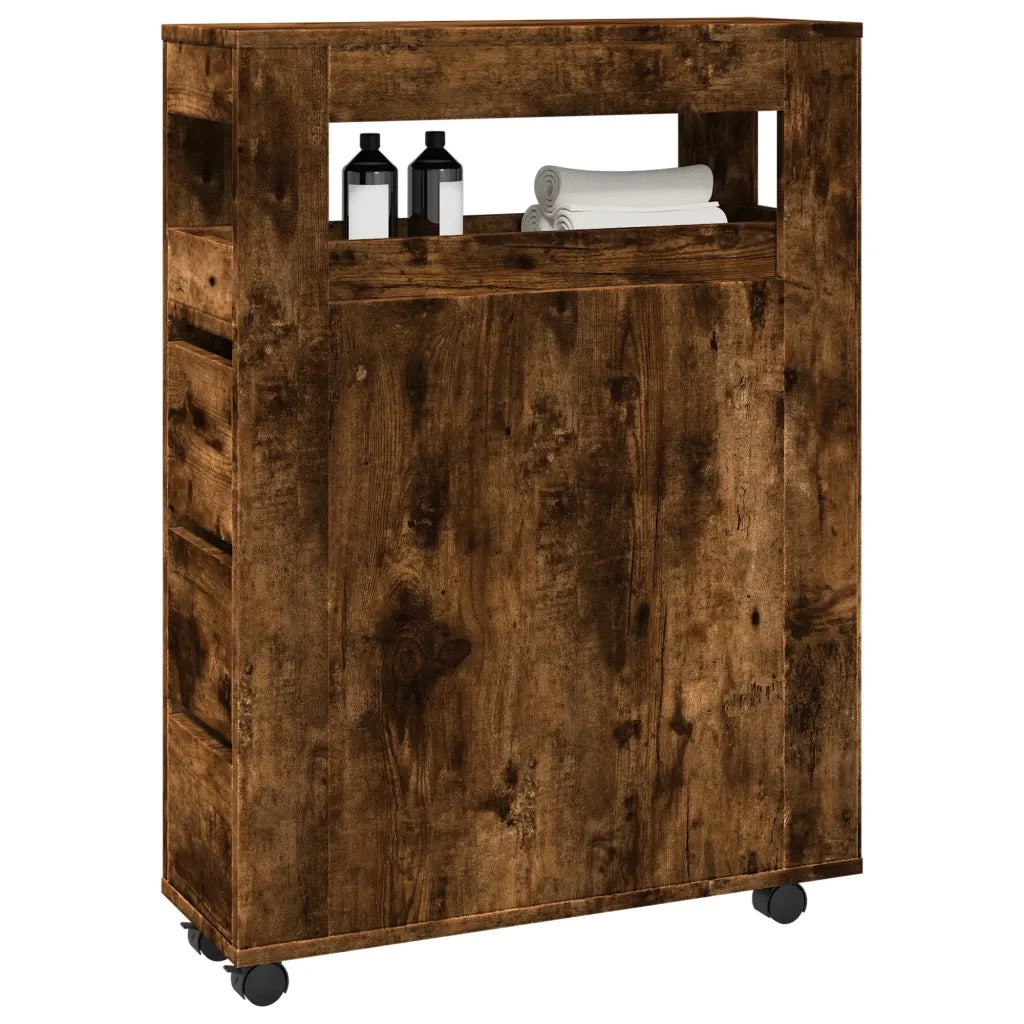 Mobile da Bagno Stretto con Ruote Rovere Fumo in Truciolato 855272