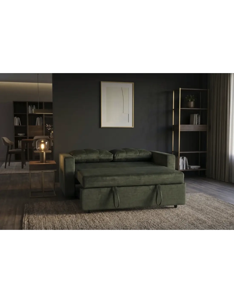 Divano PRESTO convertibile 2 posti in velluto - Verde scuro - 142 x 82 x 86 cm