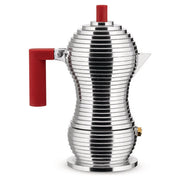 Alessi Pulcina caffettiera moka 3 tazze, MDL02-3 R, alluminio rosso, beccuccio antigoccia, made in Italy