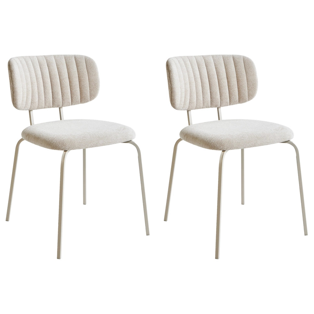 Set di 2 sedie da pranzo imbottite Beige Chiaro senza braccioli Base in metallo Design moderno