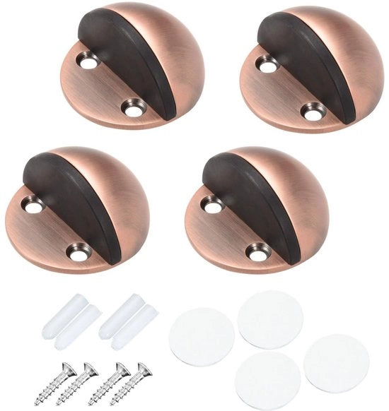 Stopper per porte in acciaio inossidabile - 4-pack - Stopper per piastrelle - Stopper superiore in gomma - Installazione con adesivo/ viti - Accessorio di protezione per pavimento a forma di mezza luna - 4,5*2,6 cm